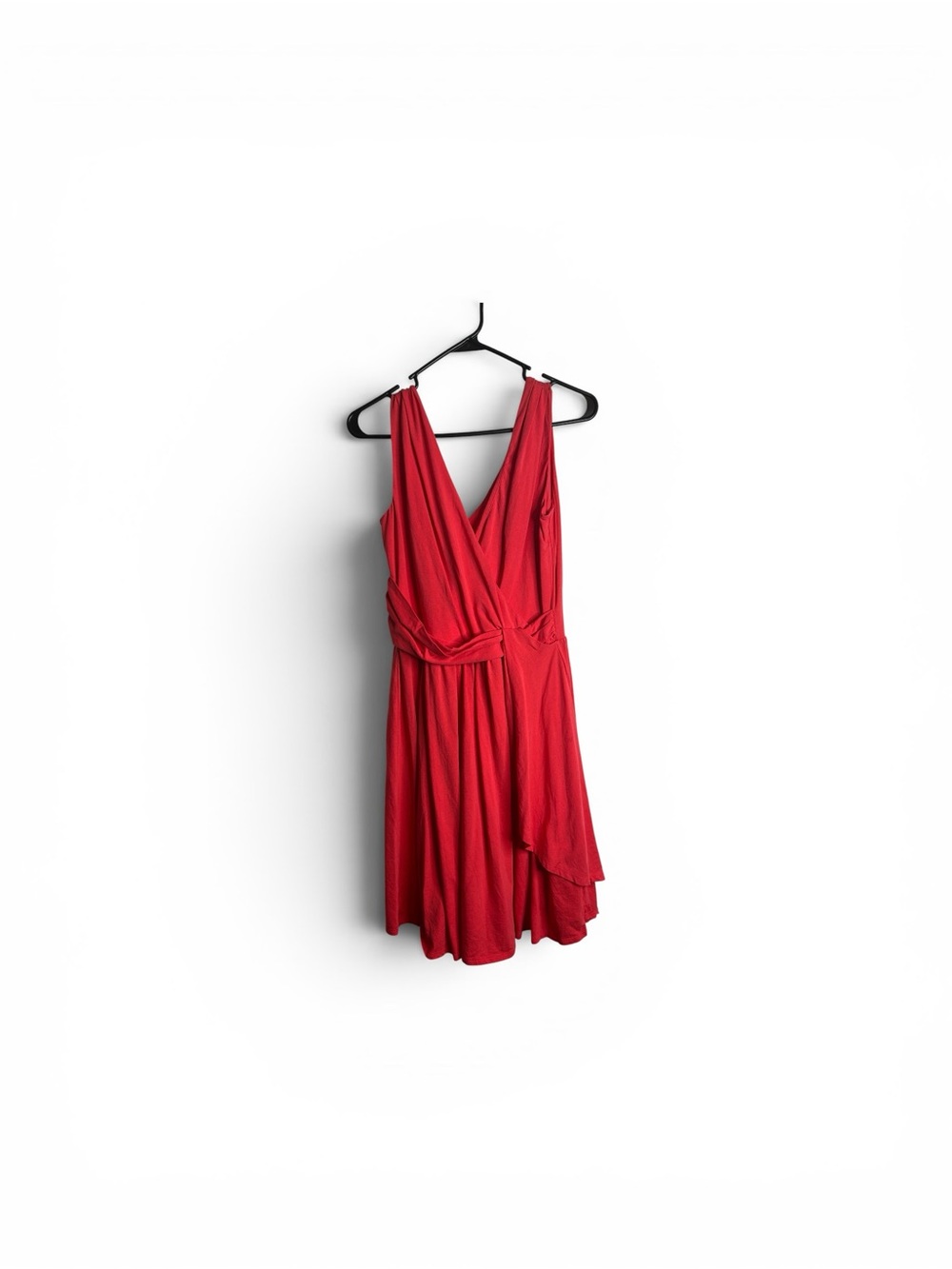 Garnet Hill Women’s Medium Faux Wrap V Neck Sleeveless Dress Red 3705